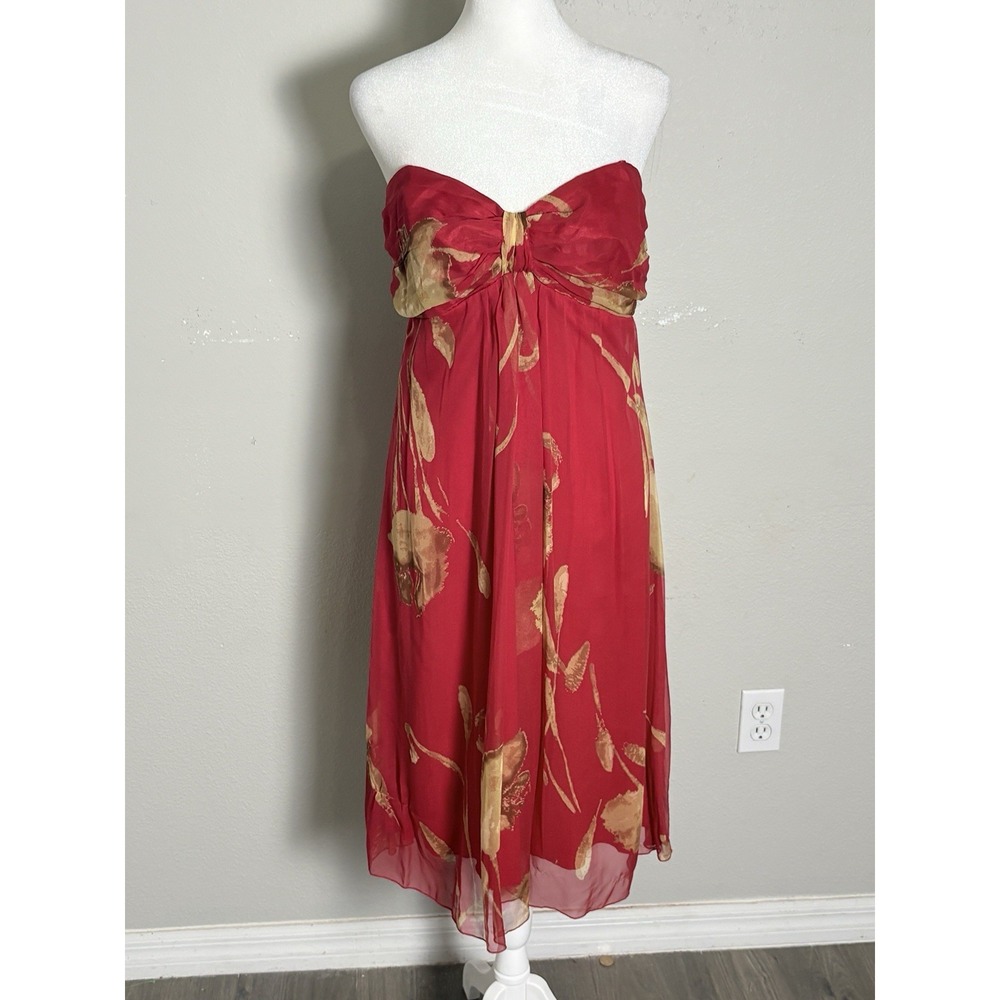 Vintage Y2K Silk Babydoll Dress 10 Red Watercolor Floral Convertible Straps